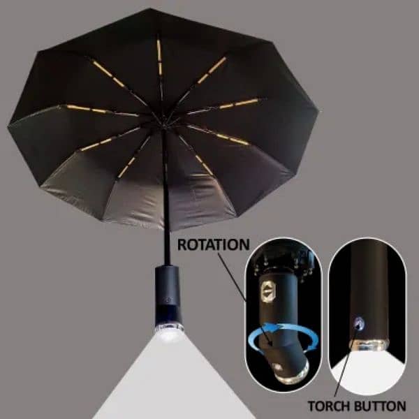automatic portable Folding Umbrella with Flashlight Executive Size 12