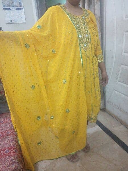 bridal mehndi  fancy suit. A line shirt with mirror work,churi pajama 1