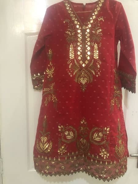 Red 2 piece shirt and dupatta small size 1