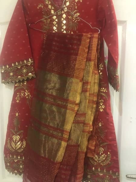 Red 2 piece shirt and dupatta small size 2