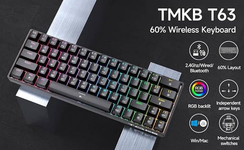 TMKB T63 BT 5.0, 2.4GHz and Wired Red Switches Mechanical Keyboard. -  Computer & Laptop Accessories - 1082559979