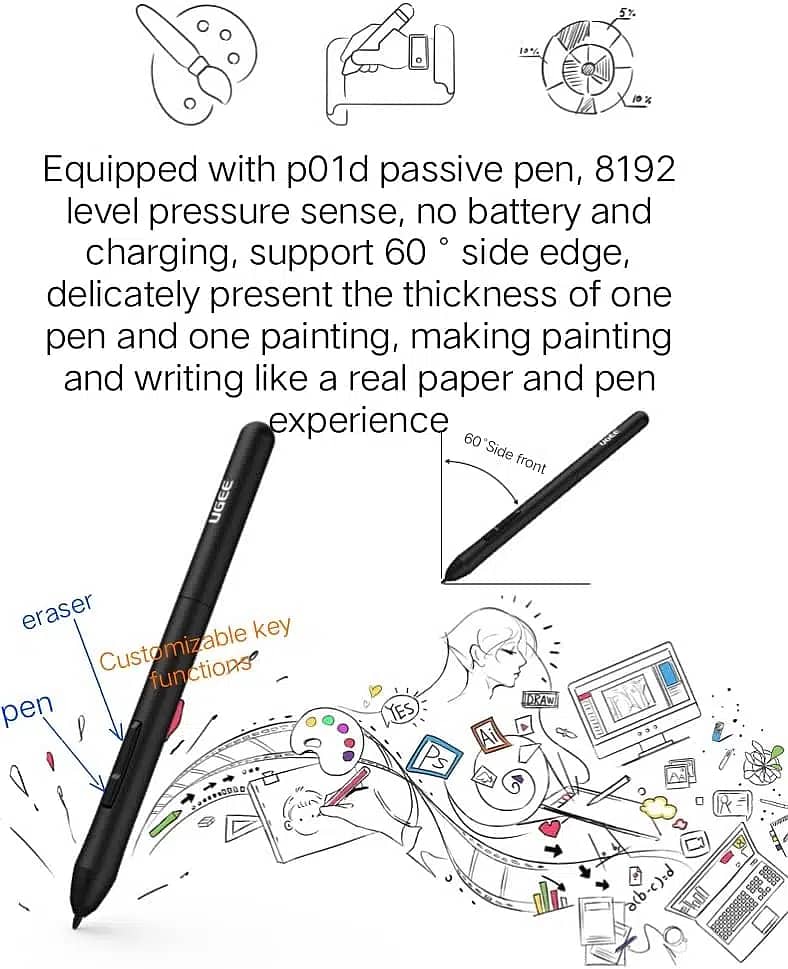 Graphics Drawing Tablet WACOM ,10X6 Inches Digital Drawing UGEE M708 4