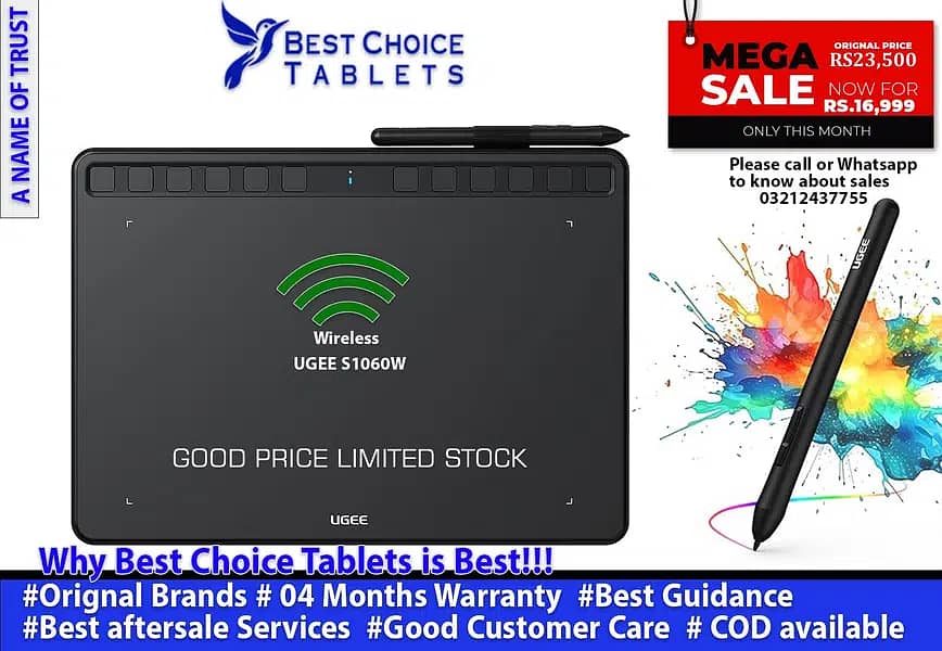 Wireless Graphic Tablet Ugee S1060W 10x6.27 inch WACOM Bluetooth 0