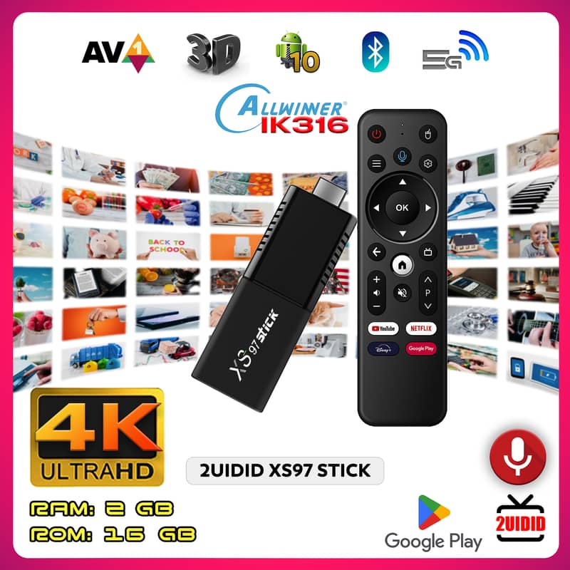 XS97 STICK ANDROID TV QUAD CORE DUAL WIFI 2GB 16GB 4K 2