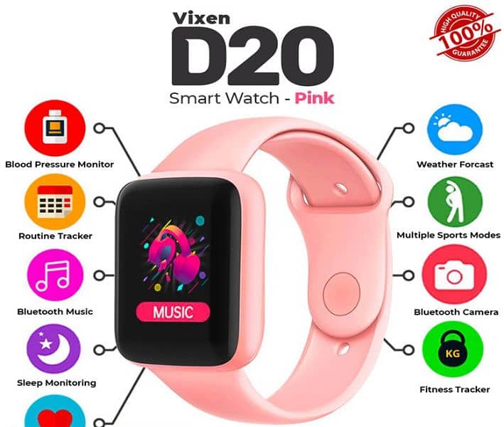 D20 smart watch, pink 1