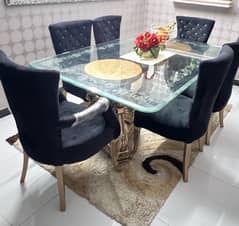 deco style heavy  dining table with 19 1/2 mm top glass 0