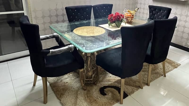 deco style heavy  dining table with 19 1/2 mm top glass 1
