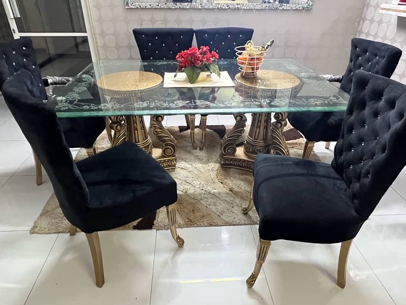 deco style heavy  dining table with 19 1/2 mm top glass 2