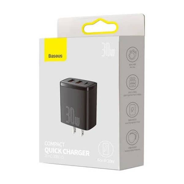 Baseus 30W Charger 2*USB + Type-C  Compact Quick Charger 2U+C 1
