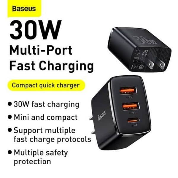 30W Charger 2*USB + Type-C  Compact Quick Charger 2U+C 0