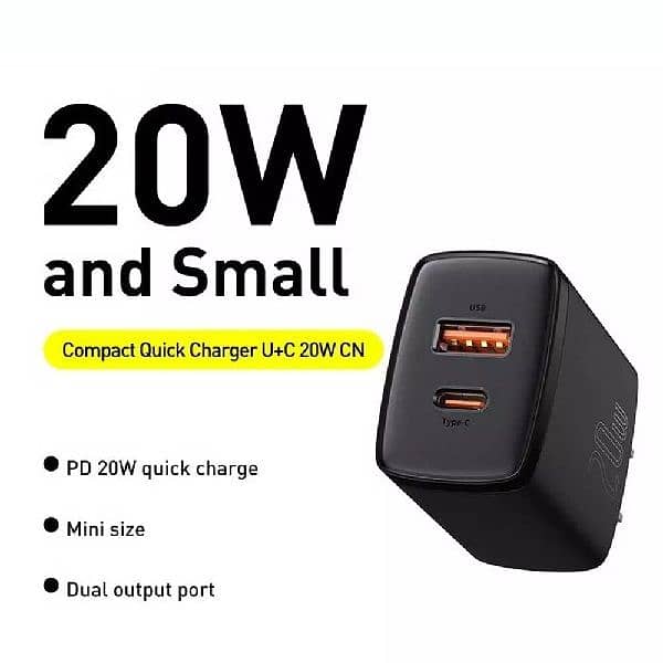 Baseus 20W Charger USB+Type-C Compact Quick Charger U+C 0