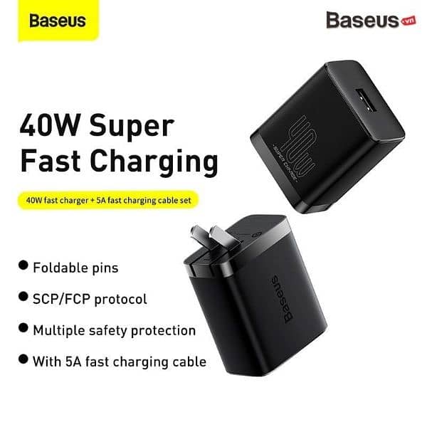 Baseus Shper Fast Charger Huawei Original Module USB 40W CN with Cable 1