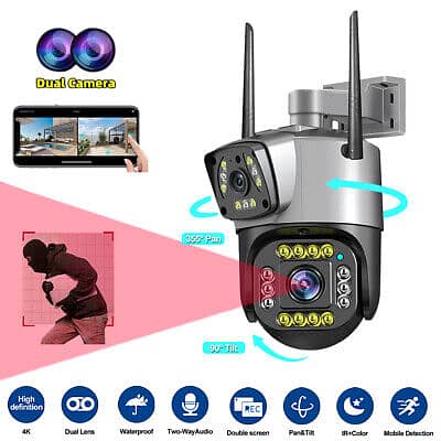 PTZ Wifi Outdoor Wireless Dual Lens IP Camera 2Mp+2Mp 4Mp Night Vision 2