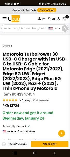 Motorola Fast Turbo Power Charger 30/50 watts PD 100% Original 2