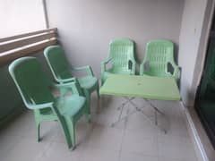plastic chairs with table