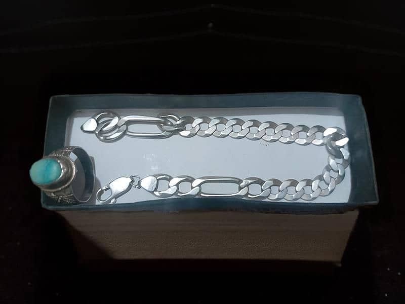 Pure Silver Bracelst and Feroza Ring (Italian) 3