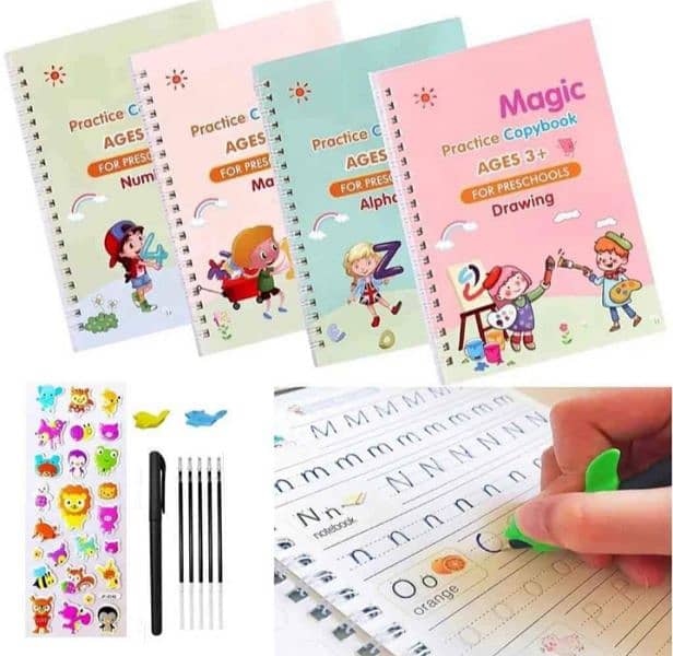Pack Of 4 Magic Book - Reusable Practice Copybook Best Gift For Kids 5