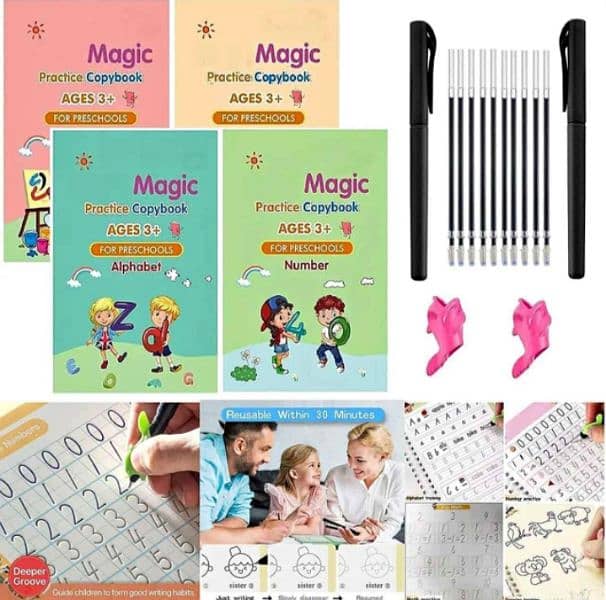 Pack Of 4 Magic Book  Reusable HandWriting Practice Copybok 4 Children 3