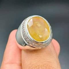 Best Quality Beautiful Pukhraj Silver Ring For Men