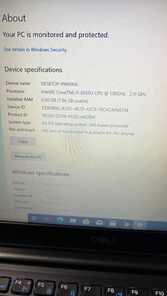 Dell Core i7 8th gen 8gb Ram 3
