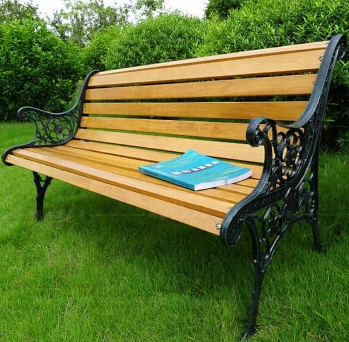 Outdoor Benches, Cemented wood green earth, wrought iron Park Bench 2