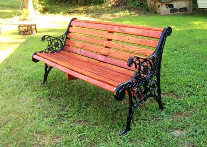 Outdoor Benches, Cemented wood green earth, wrought iron Park Bench 3