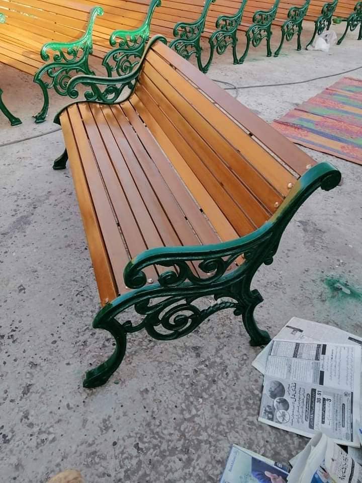 Outdoor Benches, Cemented wood green earth, wrought iron Park Bench 6