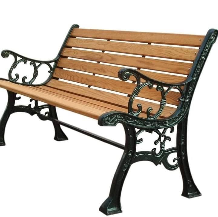 Outdoor Benches, Cemented wood green earth, wrought iron Park Bench 7