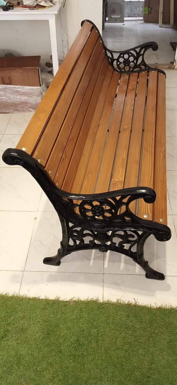 Outdoor Benches, Cemented wood green earth, wrought iron Park Bench 14