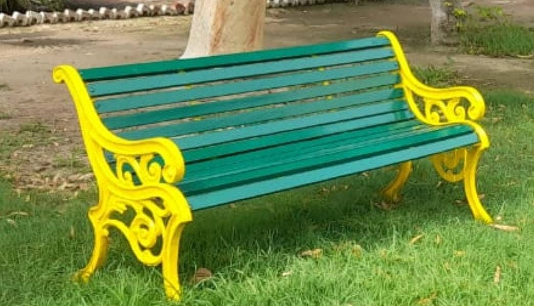 Outdoor Benches, Cemented wood green earth, wrought iron Park Bench 15