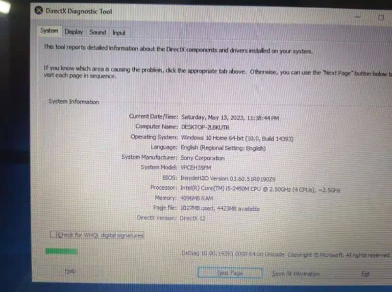 Sony vio laptop textured body core i5 2nd gen, 4gb ram, 128 gb ssd 3