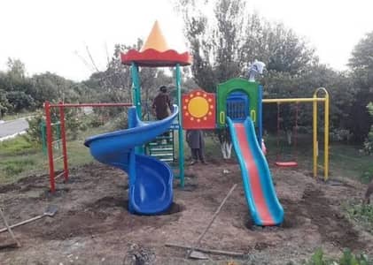 swing , slides , trampoline' indoor play area. outdoor play equpmint