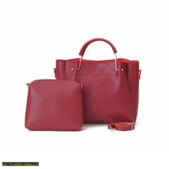 2 Pcs Berry Leather Handbag Set Maroon