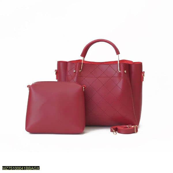 2 Pcs Berry Leather Handbag Set Maroon 0