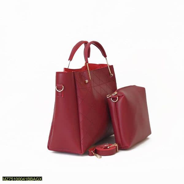 2 Pcs Berry Leather Handbag Set Maroon 1