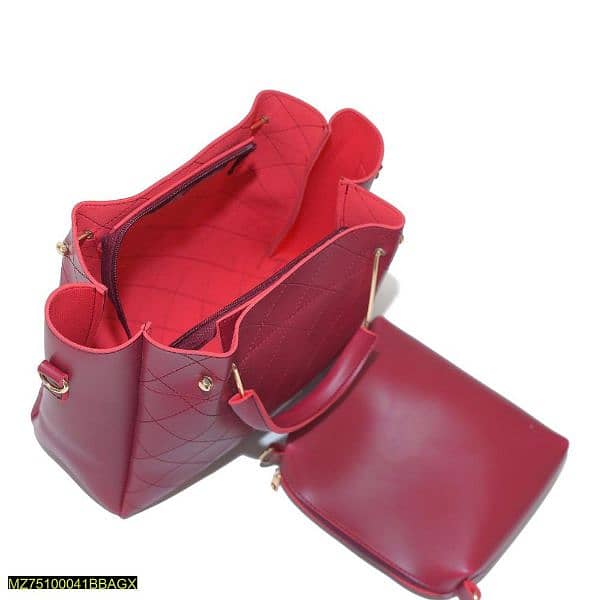 2 Pcs Berry Leather Handbag Set Maroon 2