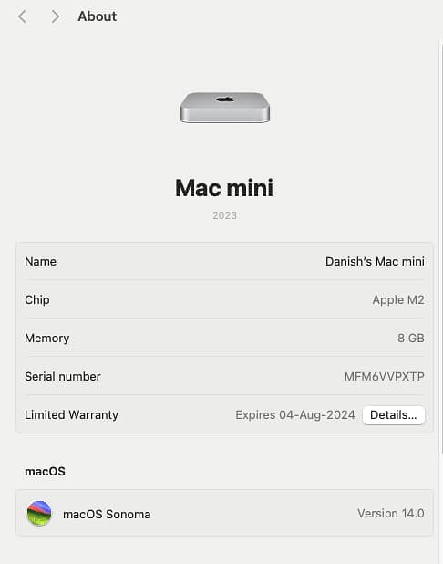 Mac Mini M2 Chip 8/256 Under Warrenty 3