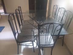 8 chair and glass Dining Table for sale