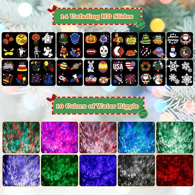 Halloween Christmas Projector Lights 2-in-1 Moving HD Patterns with 3D 1