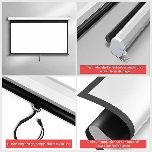Projector Screen - Manual Pull Down  HD Ceiling Wall Mount Portable 2