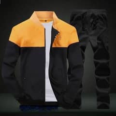 2 Pcs Men's Stitched Fleece Bomber Track Suit, Yellow & Black