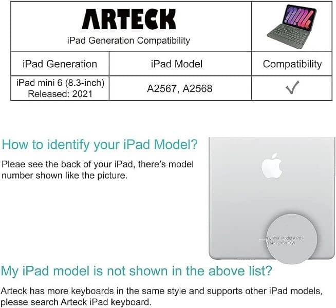 Arteck Bluetooth Keyboard Case for iPad Mini 6, 8.3-inch 2