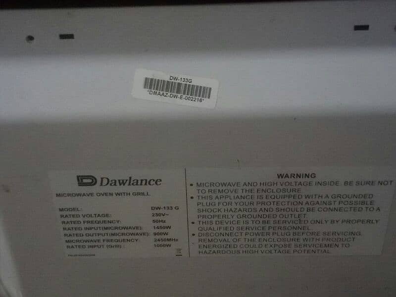dawlance oven model DW 133-g 3