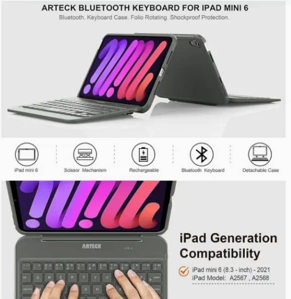 Arteck Bluetooth Keyboard Case for iPad Mini 6, 8.3-inch 6
