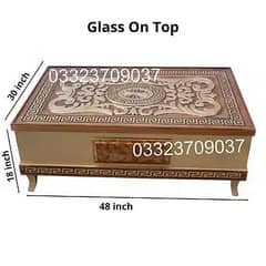 4 feet Wooden center table Glass on Top