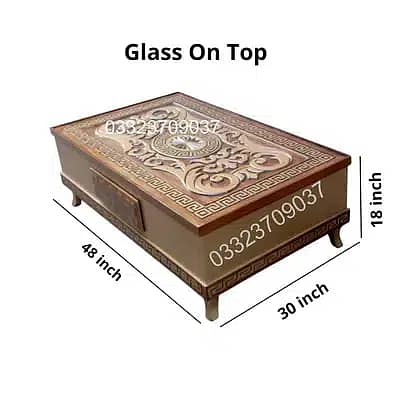 4 feet Wooden center table Glass on Top 1
