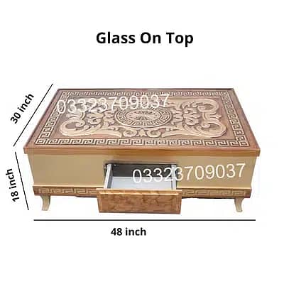 4 feet Wooden center table Glass on Top 2