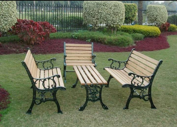 Outdoor Benches, Cemented wood green earth, wrought iron wood waiting 10