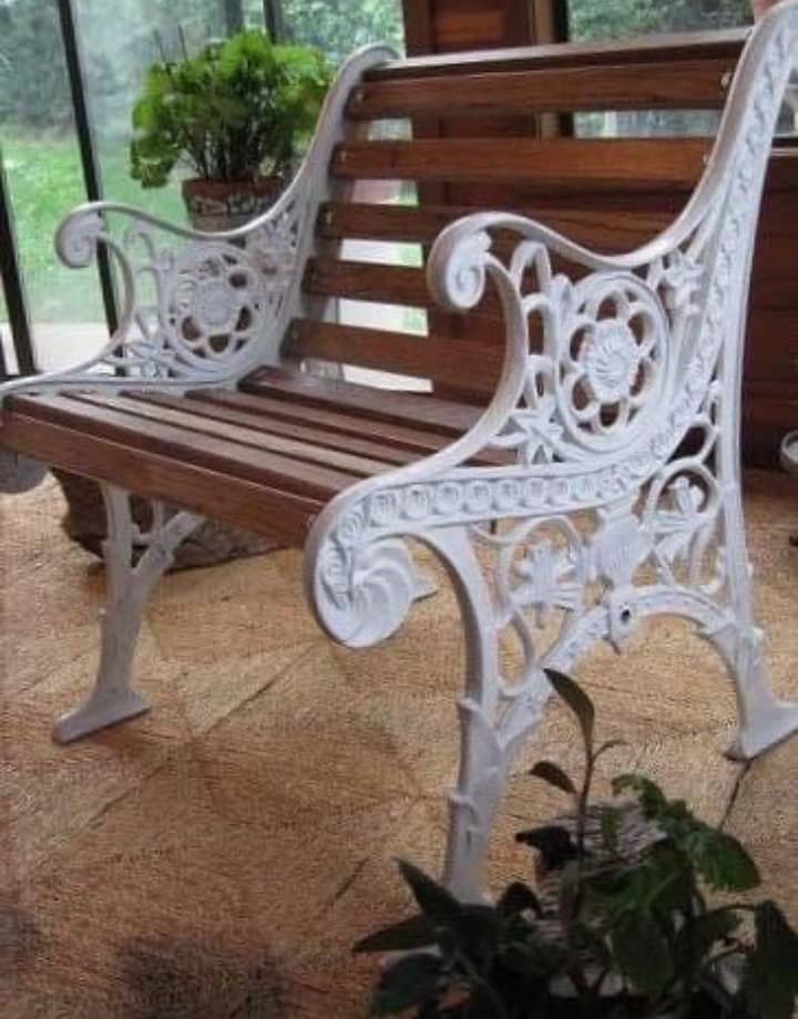 Outdoor Benches, Cemented wood green earth, wrought iron wood waiting 15