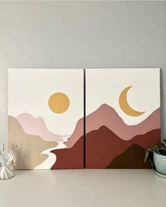 set of 2 abstract handmade acrylic painting for wall decore